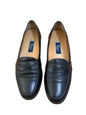 Bragano Black Leather Penny Loafers